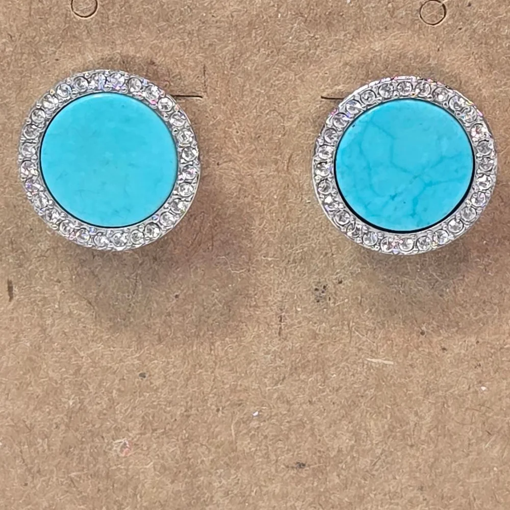 Michael Kors Turquoise Silver Pave Crystal Stud Earrings Collectible Luxury
